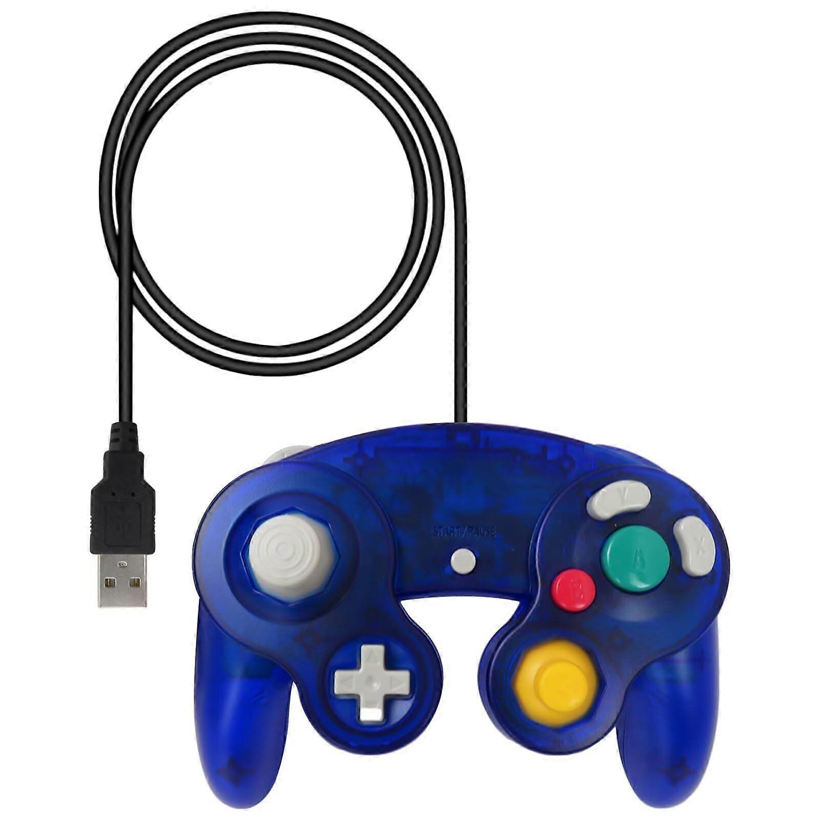USB Wired Controller Gamepad Replacement Fit for Gamecube Windows PC, Universal Gaming Controller Fit for MAC System (Clear Blue, 5.8Foot)