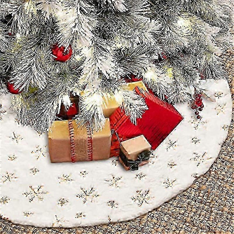 Christmas Tree Skirt Decorations White Faux Fur Gold Snowflake Tree Skirt Rustic Large Tree Xmas Ornaments