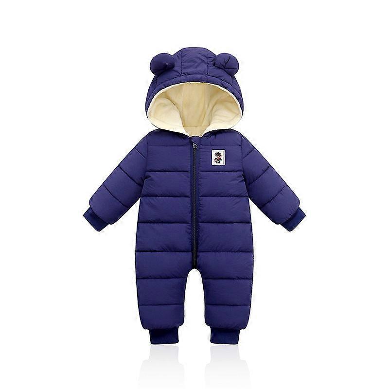 Dark Blue Little One Hooded Padded Snowsuit Fleece Lined Winter Romper Outerwear Suitable Height 80Cm Kids Outerwear