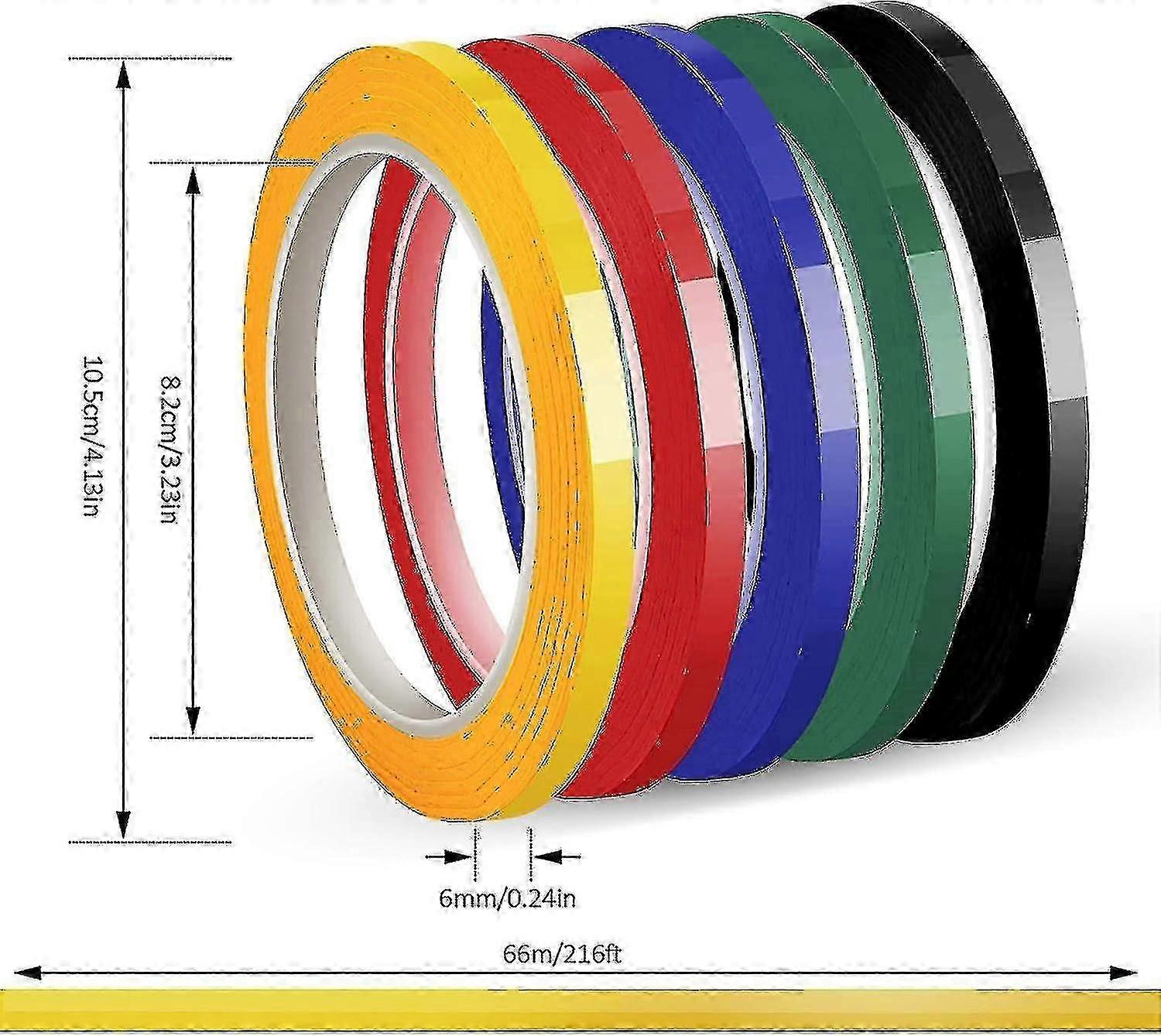 Whiteboard-Klebeband, Grafik-Chart-Klebeband, selbstklebend, 5-farbig sortiert, 6 mm x 66 m pro Rolle, Packung mit 5 Rollen