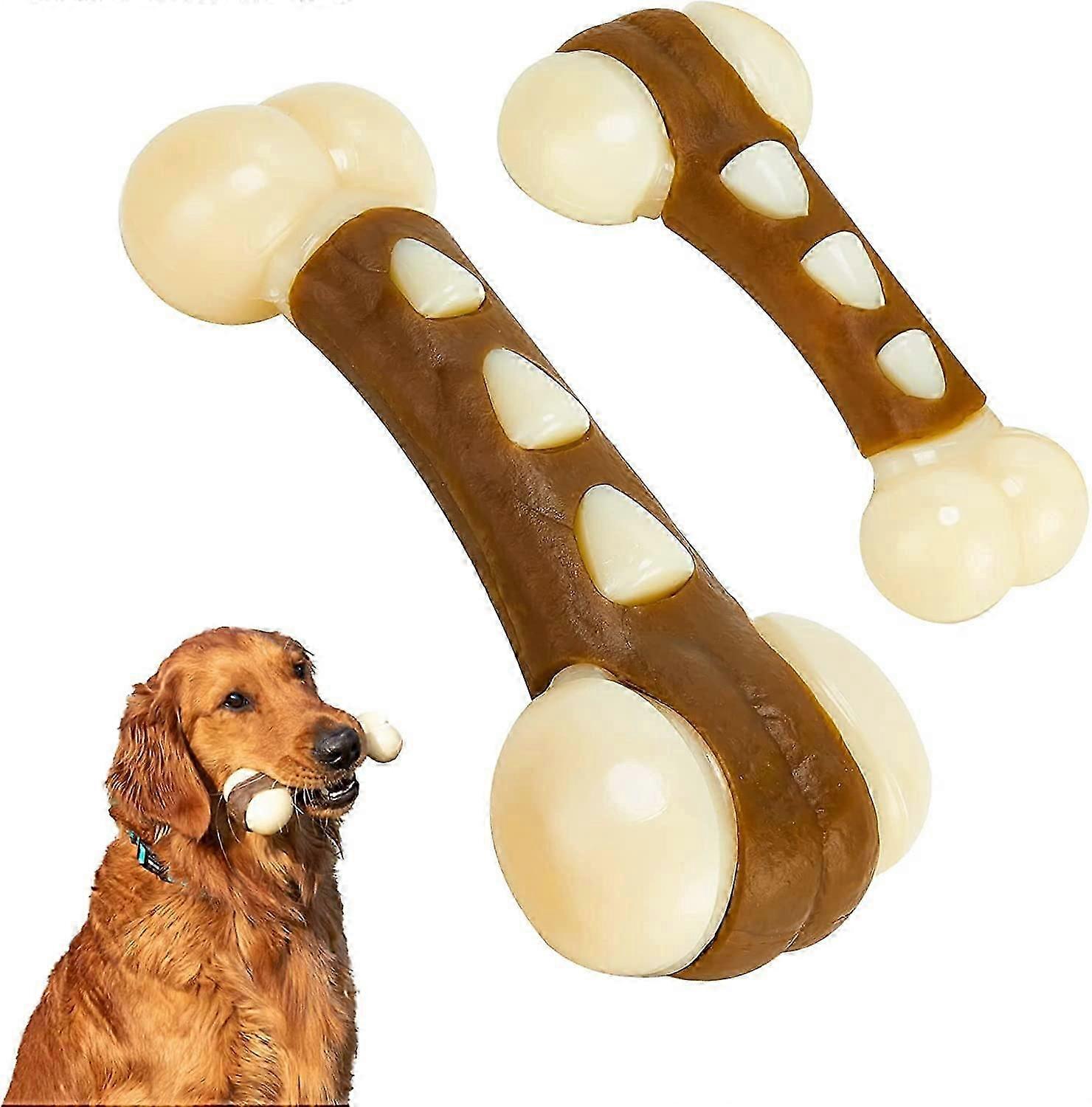 Dog Chew Toys for Aggressive Chewers, Indestructible Large Breed Real Beef Flavor Dog Toys with Durable Nylon, Dog Teething Chew Toys Bones for Large