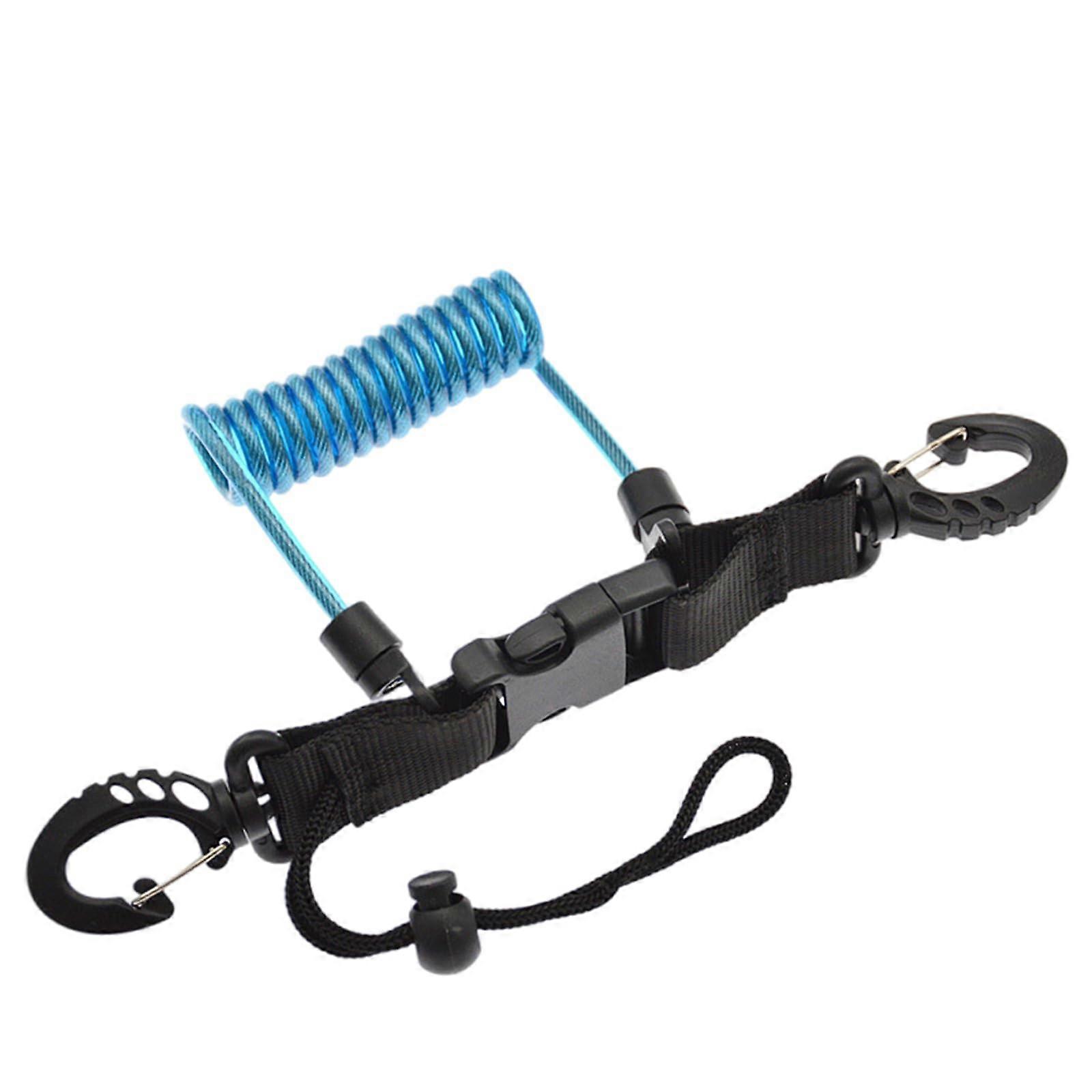 Underwater Diving Lanyard with Clamp and Quick Buckles Diving Spool Lanyard AntiLost Spring Rope Strap Diving Spring Clamp Blue