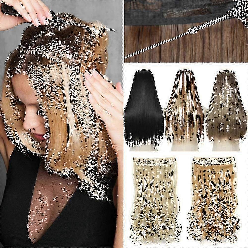 synthetic hair extensions without clips, featuring a fishline design for a seamless false hairpiece experience