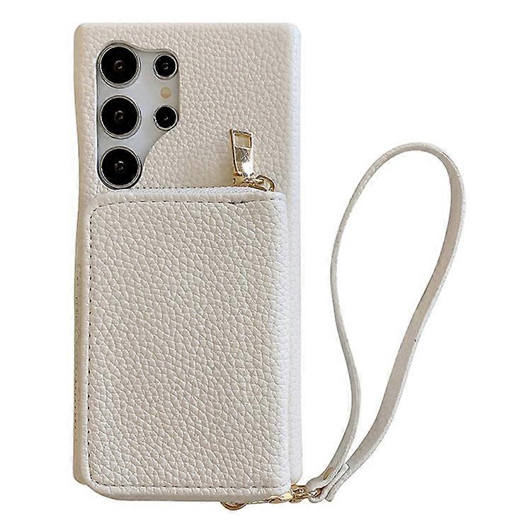 Compatível Para Samsung Galaxy S23 Ultra Capa Slots para Cartão com Zíper Capa Traseira de Telefone de Couro PU com Alça de Pulso