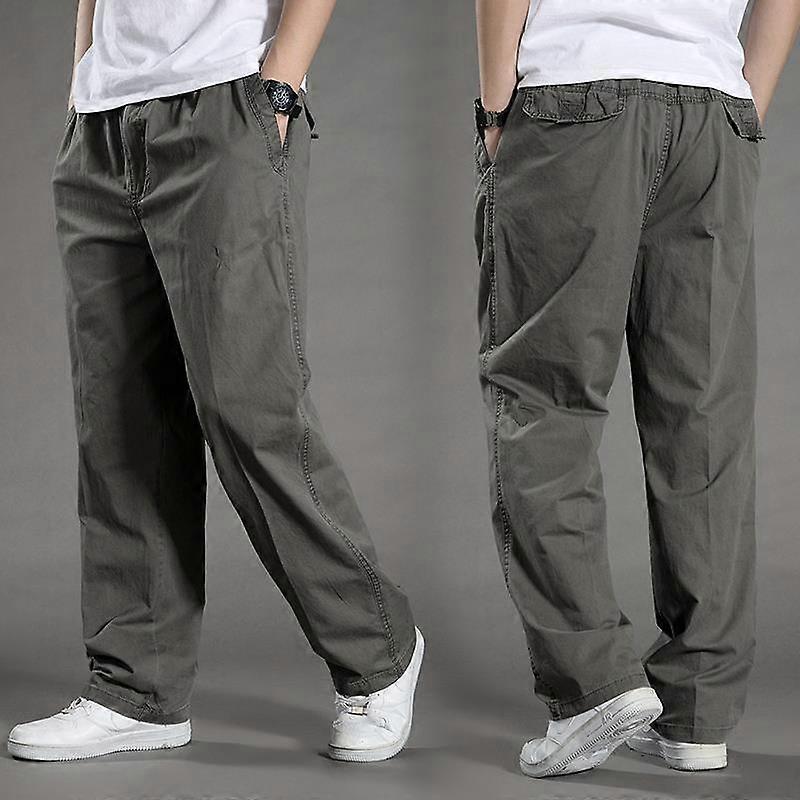 Spring Autumn Thin Men's Casual Pants Plus Size Loose Trousers Elastic Waist Solid Color Multi Pocket Workwear Pants for Men