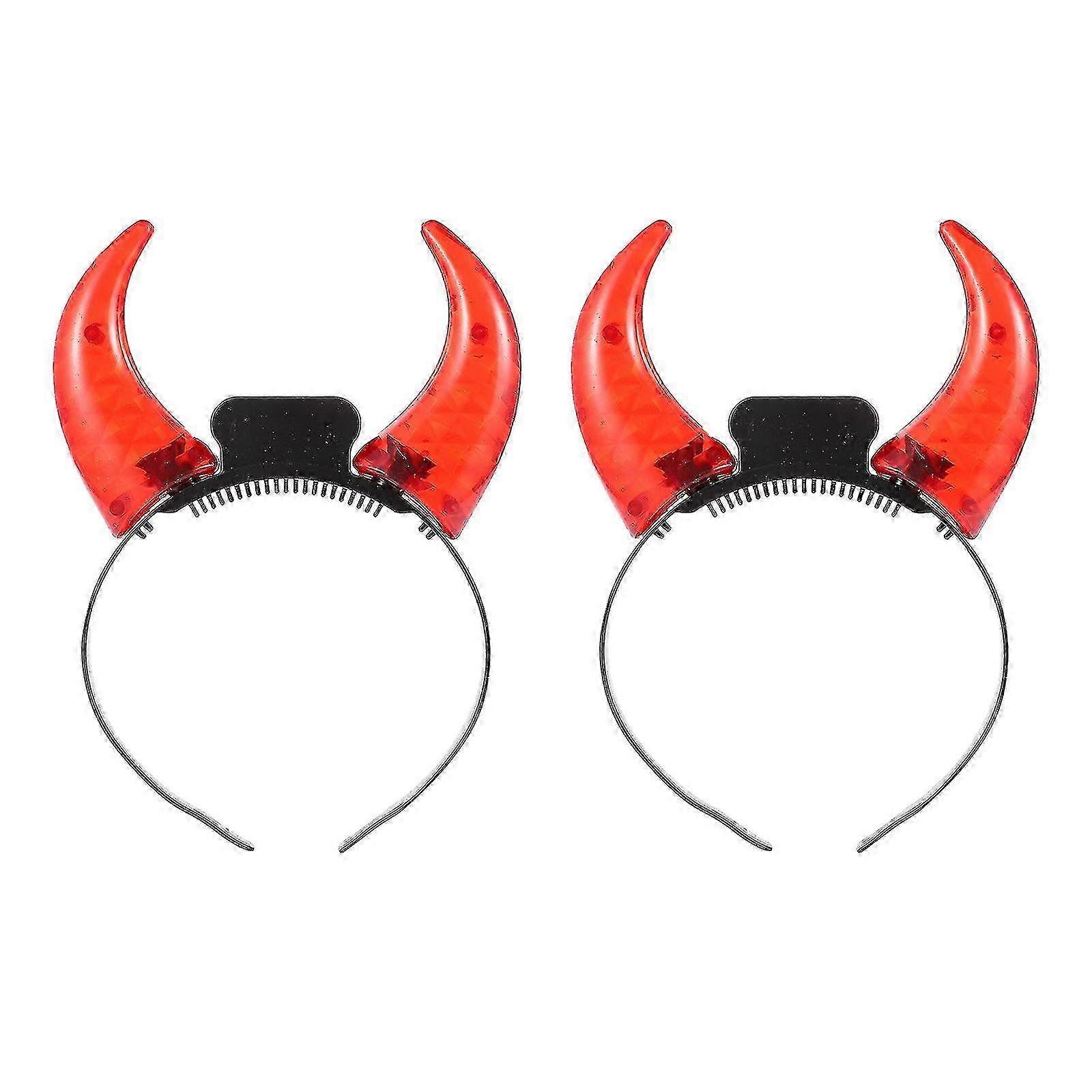 2pcs LEDデビルホーンヘッドバンドライトアップ、レッドハロウィンパーティーコスチュームアクセサリー