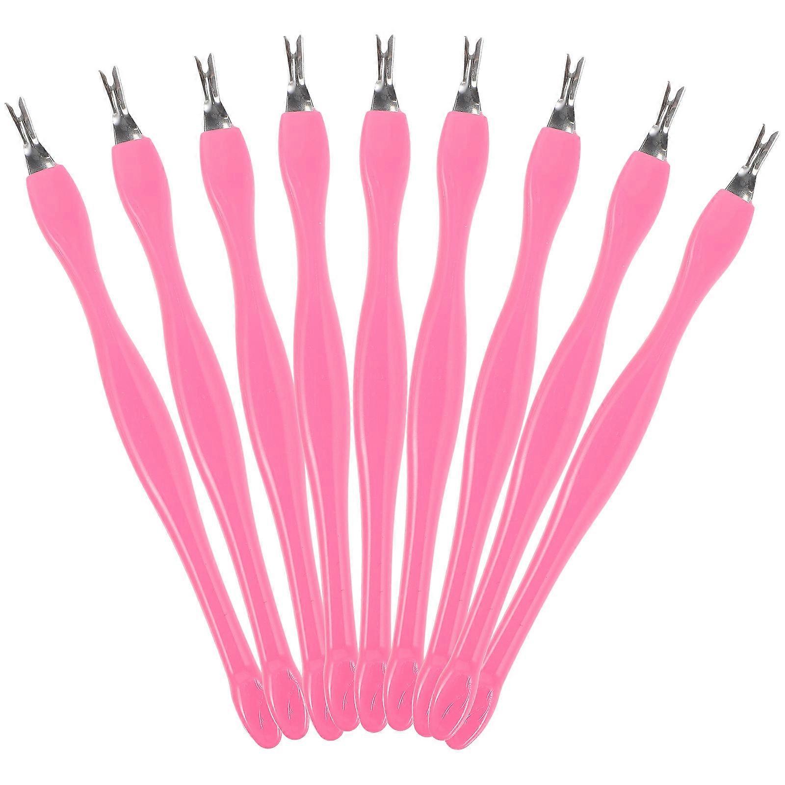 10pcs Nail Art Tools for Pedicure with Cuticle Trimmer Remover Pusher and Dead Skin Removal Fork in Pink
