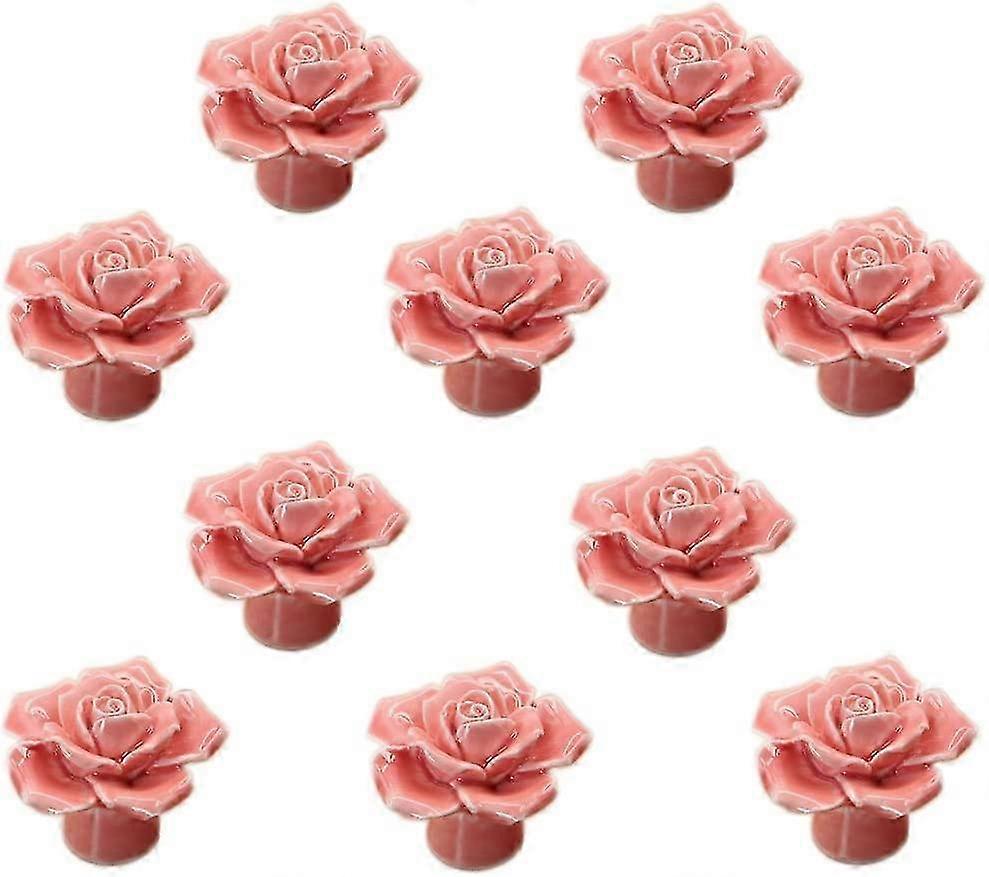 Pink Ceramic Door Knobs for Dressers and Cupboards, 10 Pack Drawer Pulls and Handles, Suitable for Various Styles