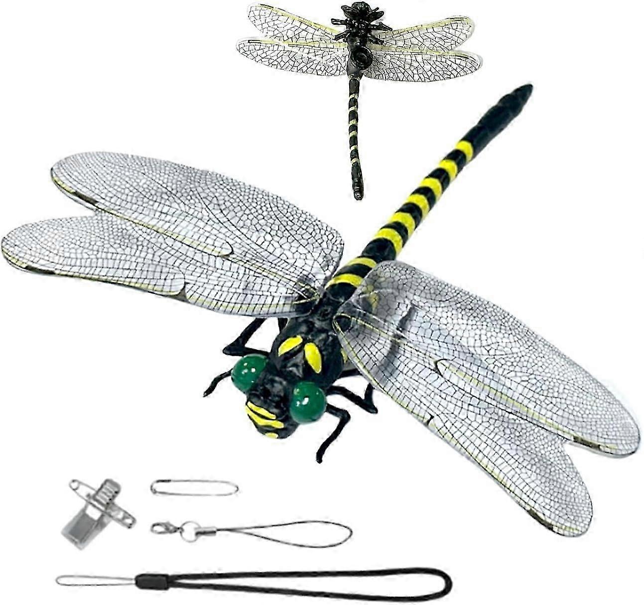 Fake Dragonfly, Realistic Dragonfly Clip On Artificial Dragonfly Bait, 2 Lanyards, Large Decorative Dragonflies, 4 Carrying Ways, Fly Repellent Dragon