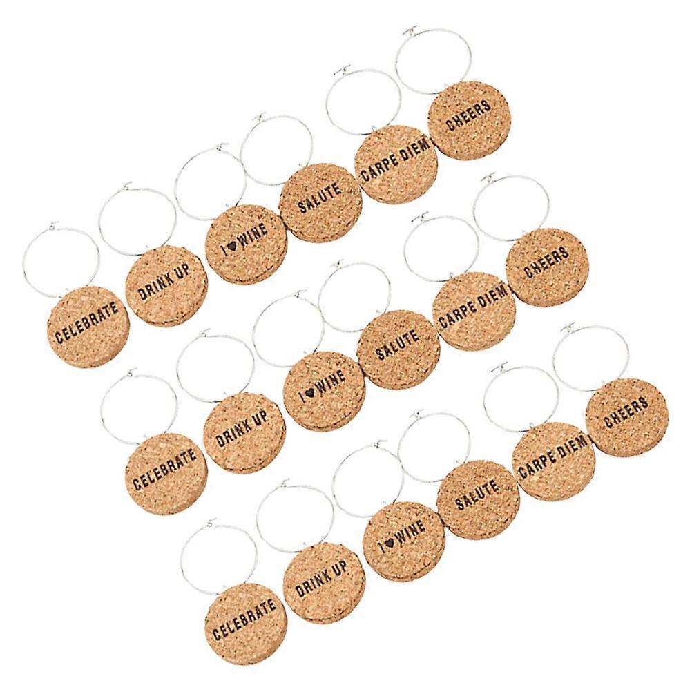 Drinking Glass Markers Diy Cork Wine Glass Charms Family Gatherings Decorations Khaki Plastic Round 18Pcs