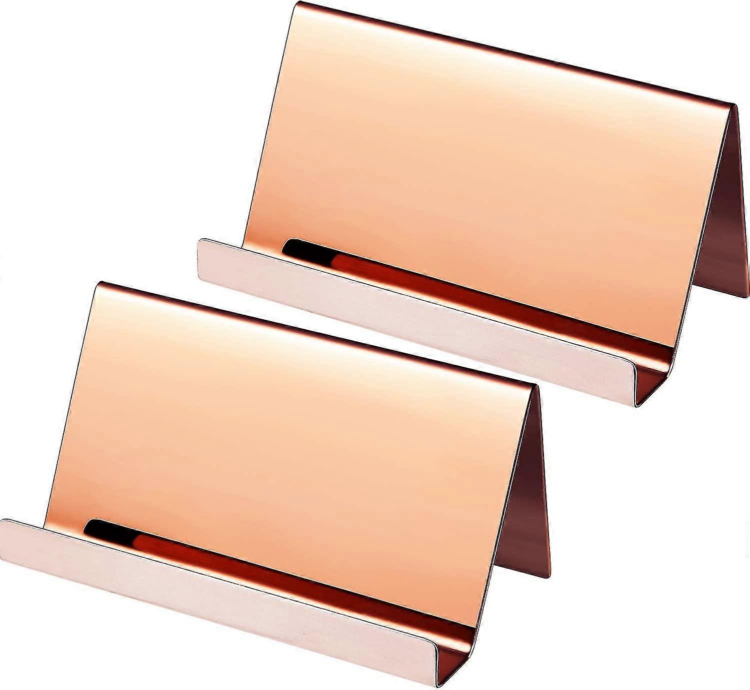 2-Pack Stainless Steel Business Card Holder Desktop Business Card Display Business Card Holder Storage Box (Rose Gold)
