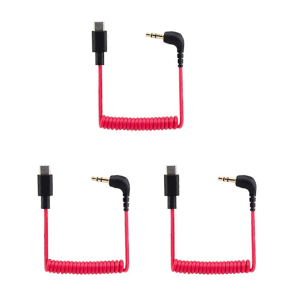 3X USB C to 3.5mm Cable for Wireless Go II, Coiled Right Angle TRS Male AUX Adapter Audio Cord