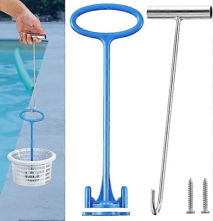 Skimmer Basket Handle, Pool Skimmer Basket Hook, Universal Pool Skimmer Basket with Handle Fit All Skimmer Basket for Debris Removal, Keep Hands Clean