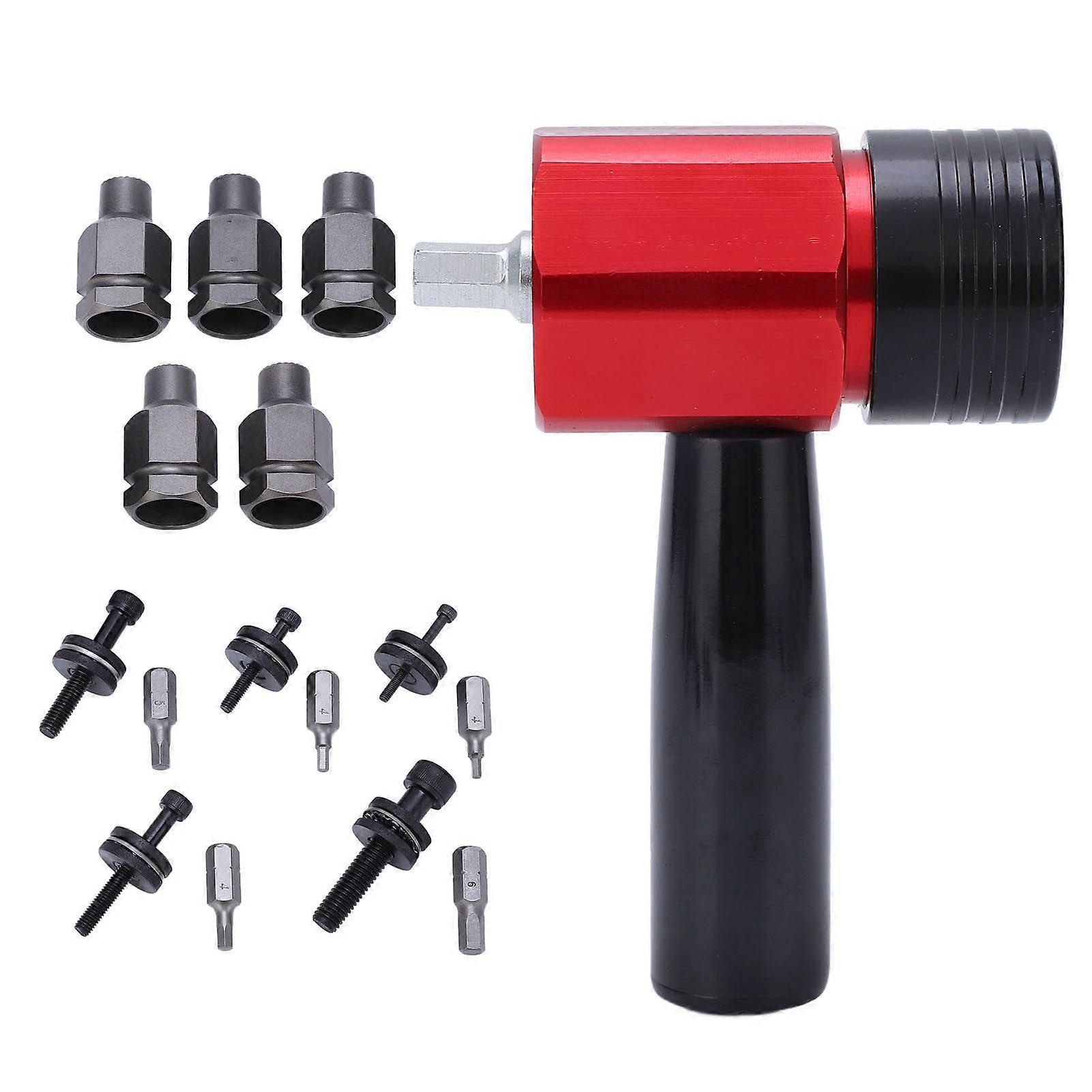 Uadme Rivet Gun Adapter, Electric High Carbon Steel Low Noise Electric Rivet Gun Head for Sheet Metal M3 M4 M5 M6 M8, High Hardness Hexagonal