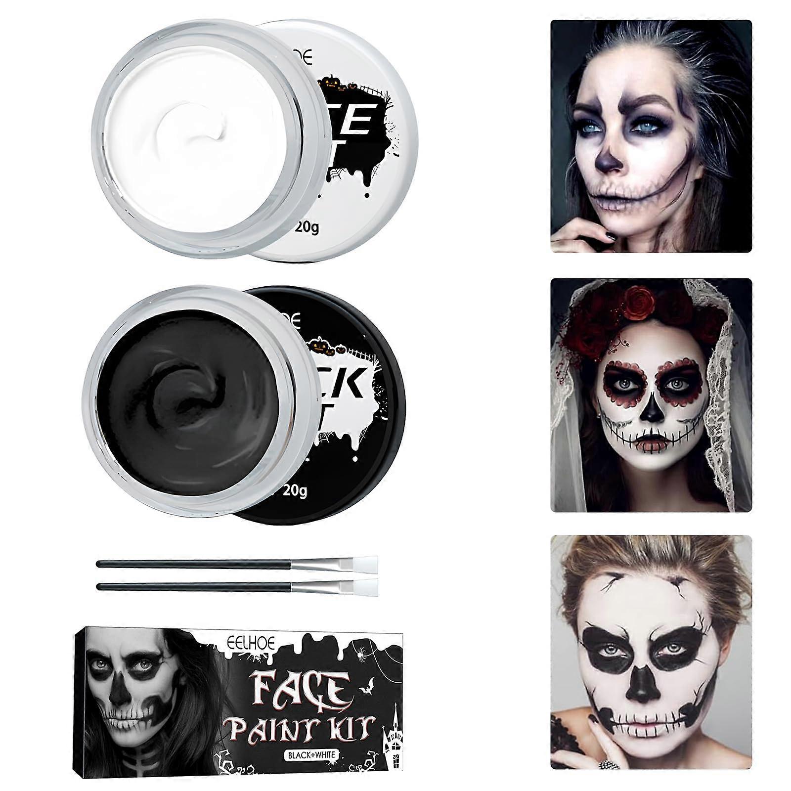 Halloween MakeUp Black White Face Paint, Children's MakeUp, Halloween Clown Makeup Face Body Colours with Makeup Brush
