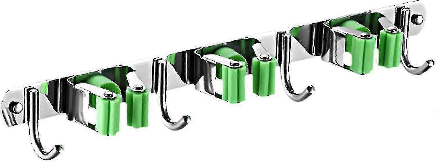 Wall-mounted Broom Holder Stainless Mop Holder with 3 Clips and 4 Hooks