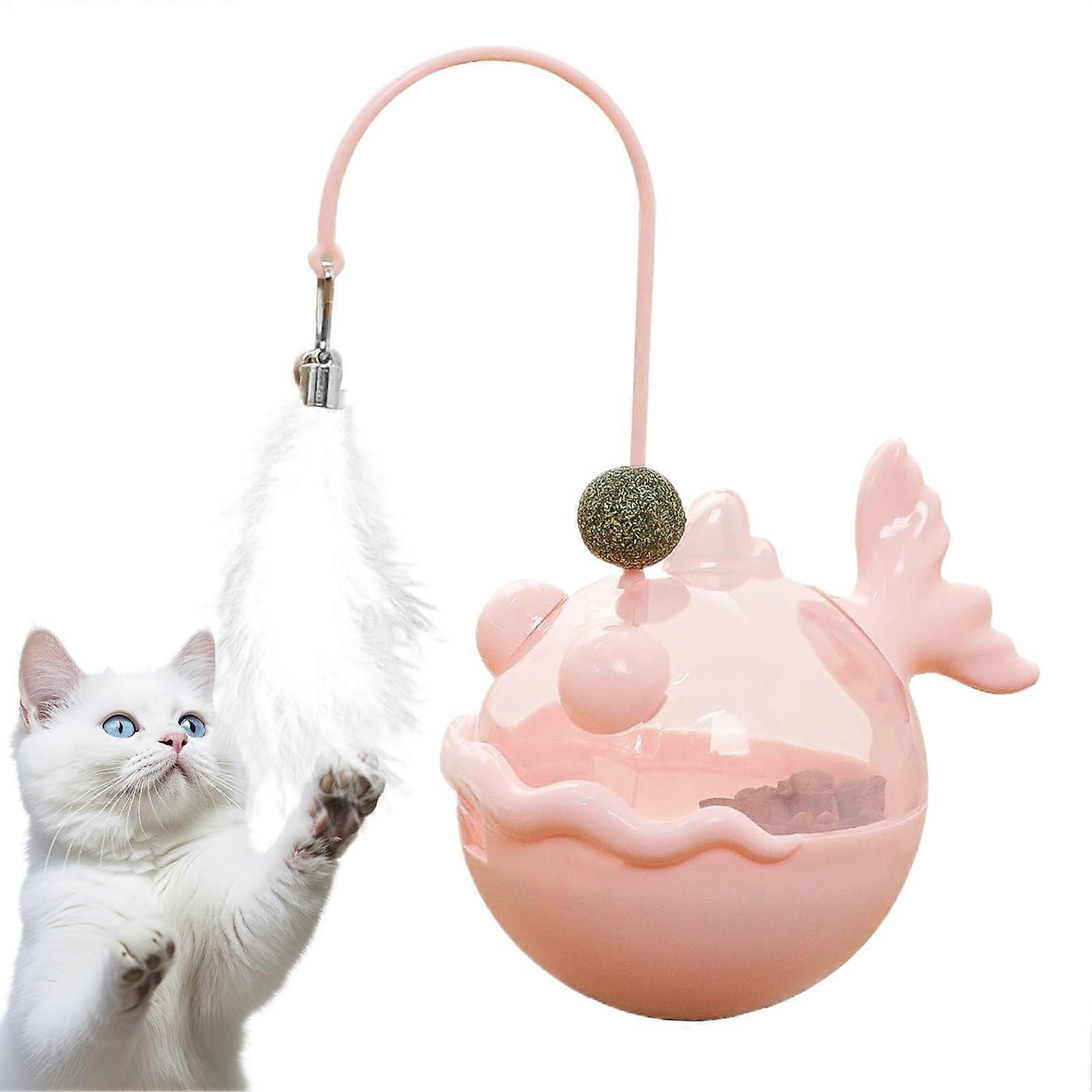 Interactive Cat Toy - Indoor Catnip Chew Toy, Feather Teaser, Treat Feeding, Sensory Stimulation, Pink