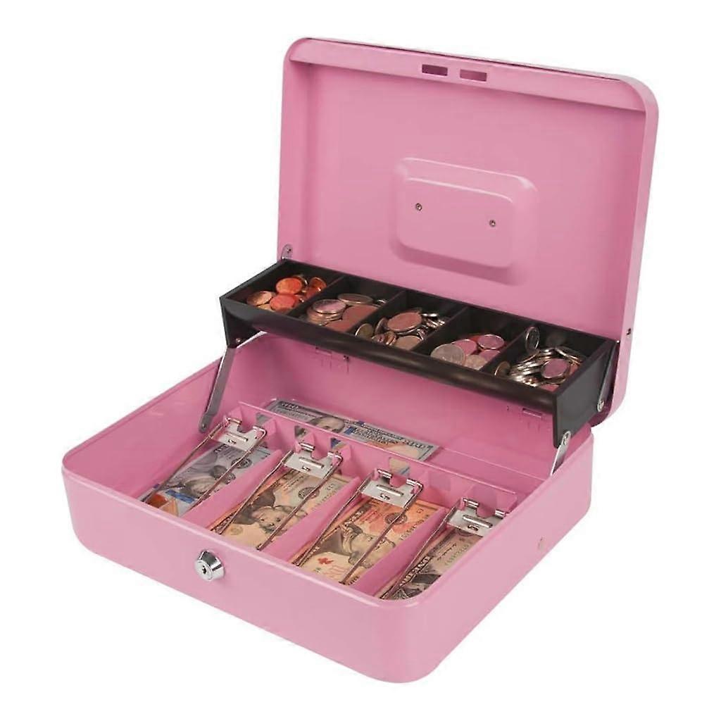 Multipurpose metal cash box with key lock for banknotes, coins, and cards. Ref: 8291