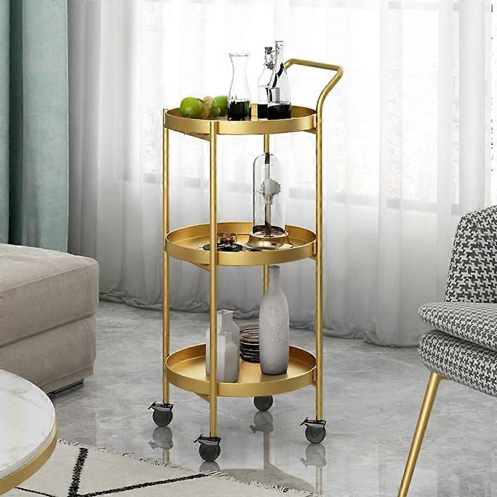 Metal bar cart with wheels, mini beverage cart, gold, 3 tiers