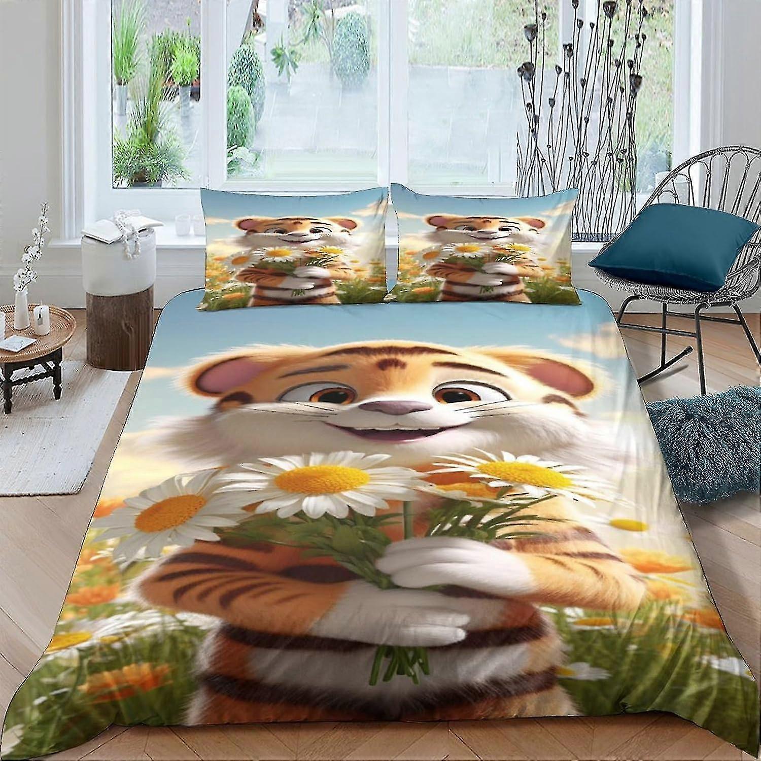 Conjuntos de cama de tigre fofo Capa de edredão de microfibra macia Qualidade do hotel com fecho de zíper duplo