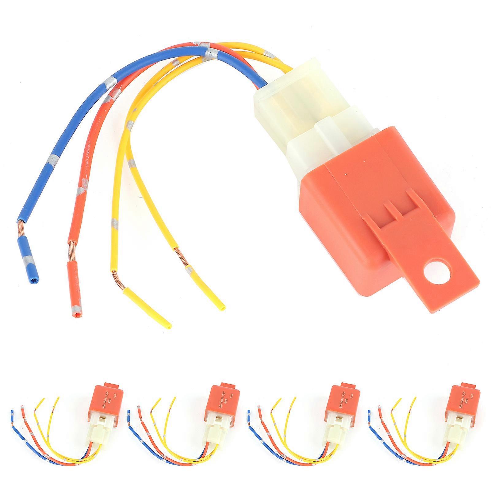 5Pcs Universal Air Conditioning Delay Relay Auto 4 PIN Normally Open Waterproof W/Socket 40A 1.8W 12V