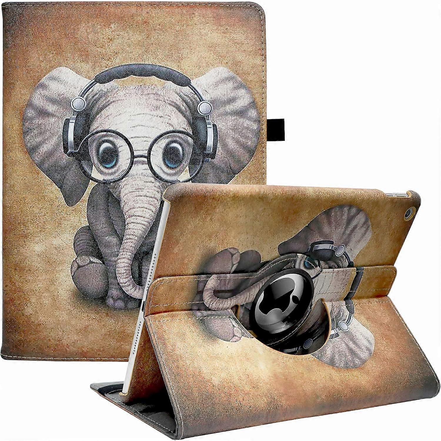 ZENGO IPad 9th Generation (2021) / 8th Generation (2020) / 7th Gen (2019) 10.2 Inch   360 Degree Rotating Protective Stand Cover (Music Elephant)