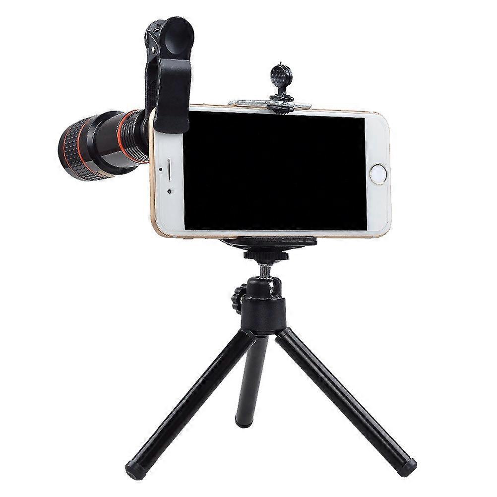1 Set Universal 12X Zoom Monocular Telescope for Phone with Tripod Black ABS Material Fits Most