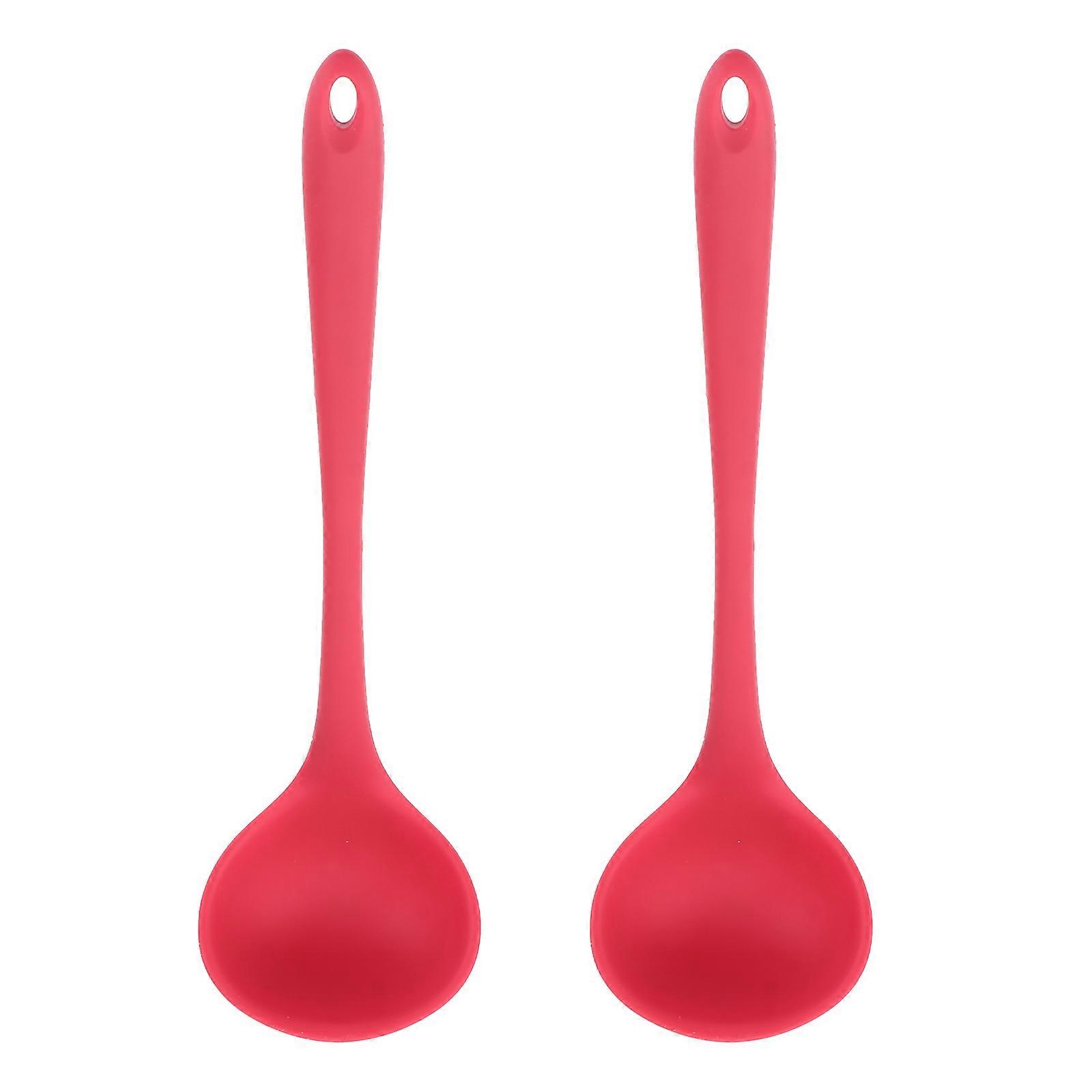 Serving Table Spoons Non-Stick Silicone Long Handle for Home Use 2Pcs
