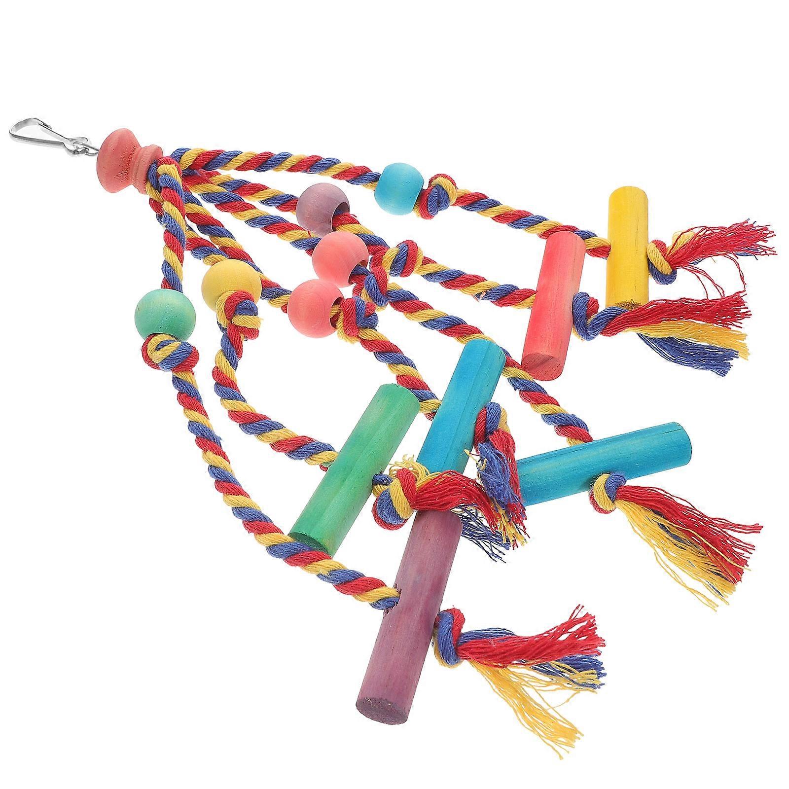 Parrot Biting Toys Colored Parrot Toy Interactive Square Blocks Knots Wood Foraging Toy Indoor Play 1Set