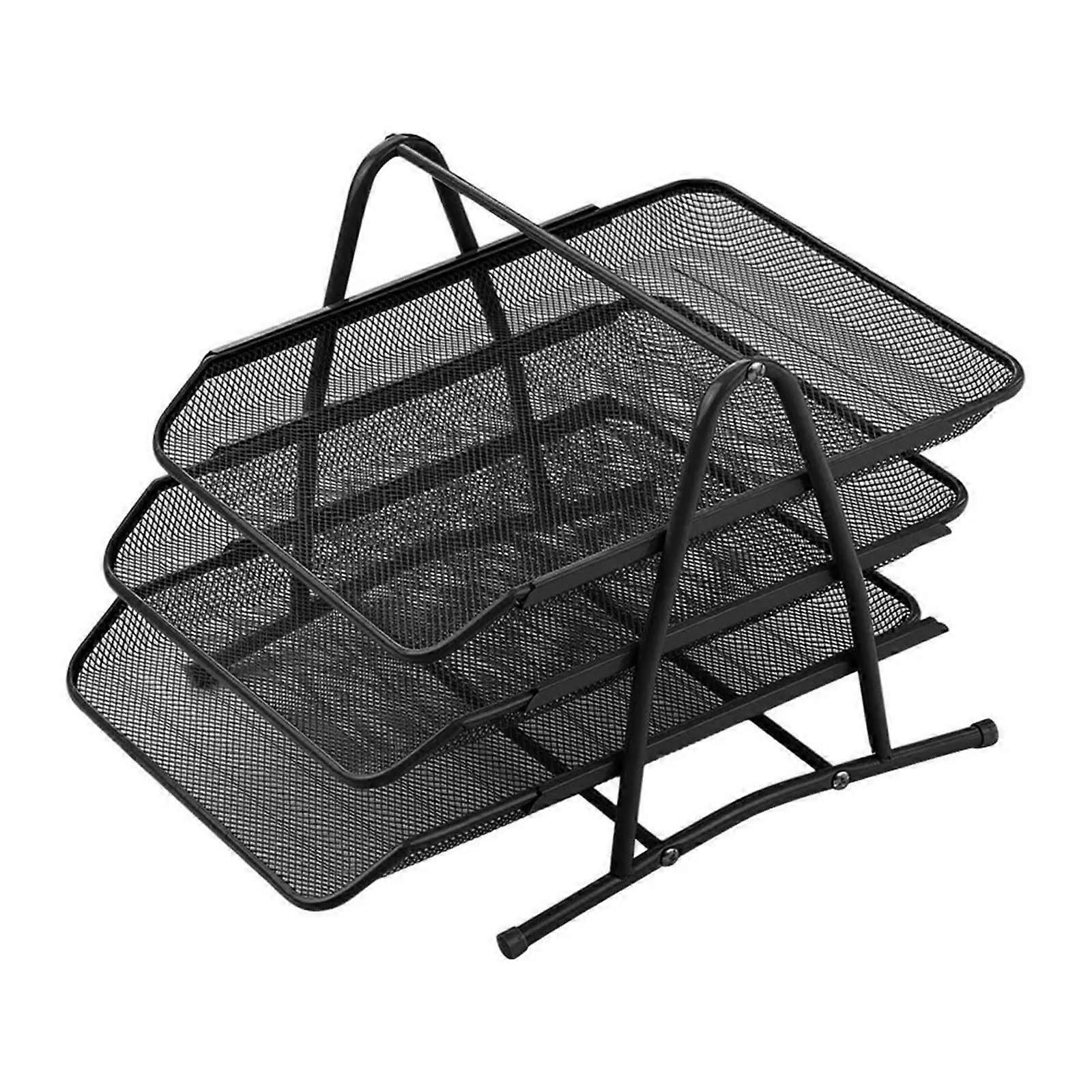 3tier metal mesh file organizer for files, documents, letters, paper, sorter, collection, office, desktop organizer, holder, shelf for home