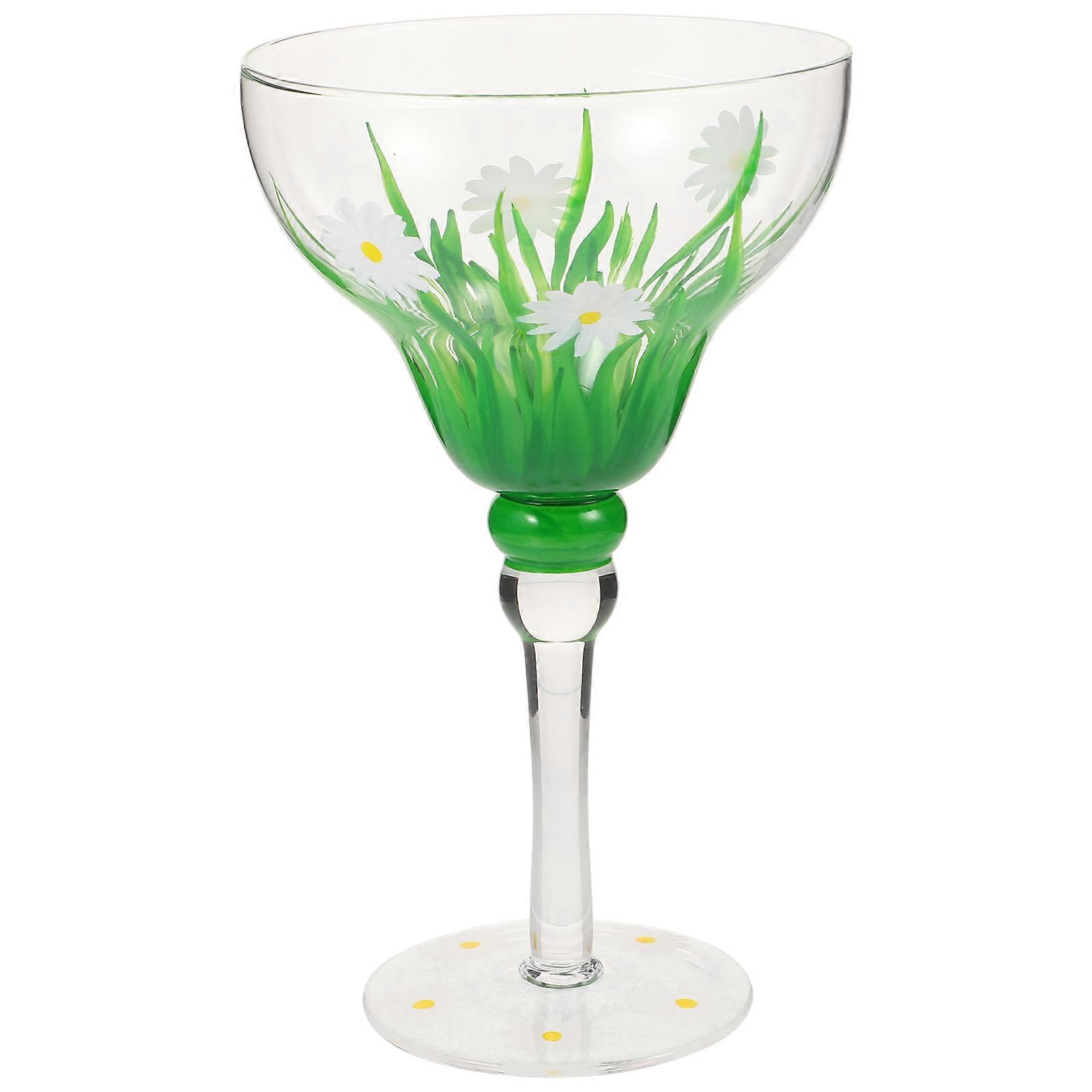Elegant Green Glass Wine Glasses for Home Use with Daisy Pattern Ideal for Parties 4 Count