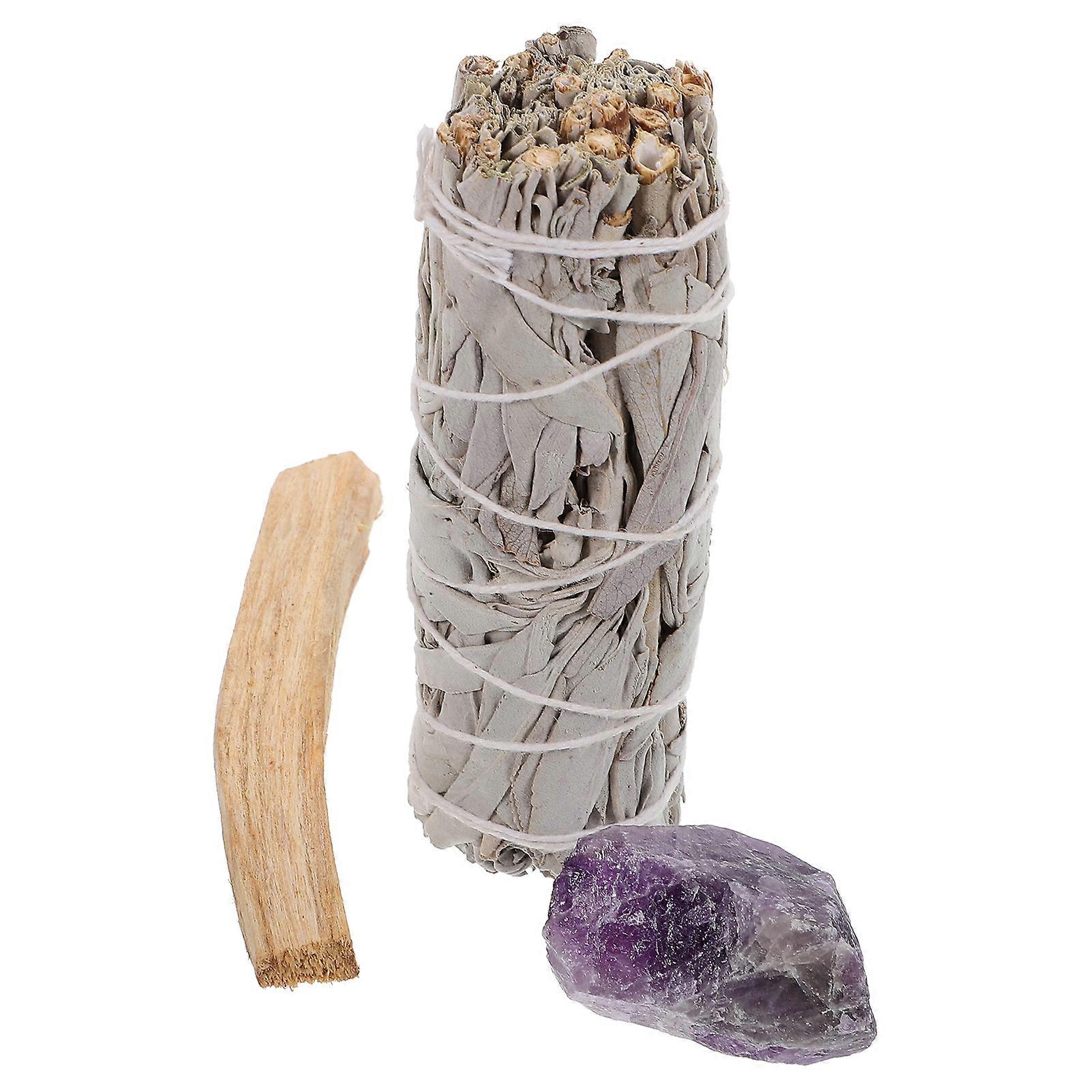 Smudging Sage Bundle with Amethyst Aromatherapy for Indoor Purification, Meditation, and Yoga – Natural Wooden Stick for Cleansing and Relaxation