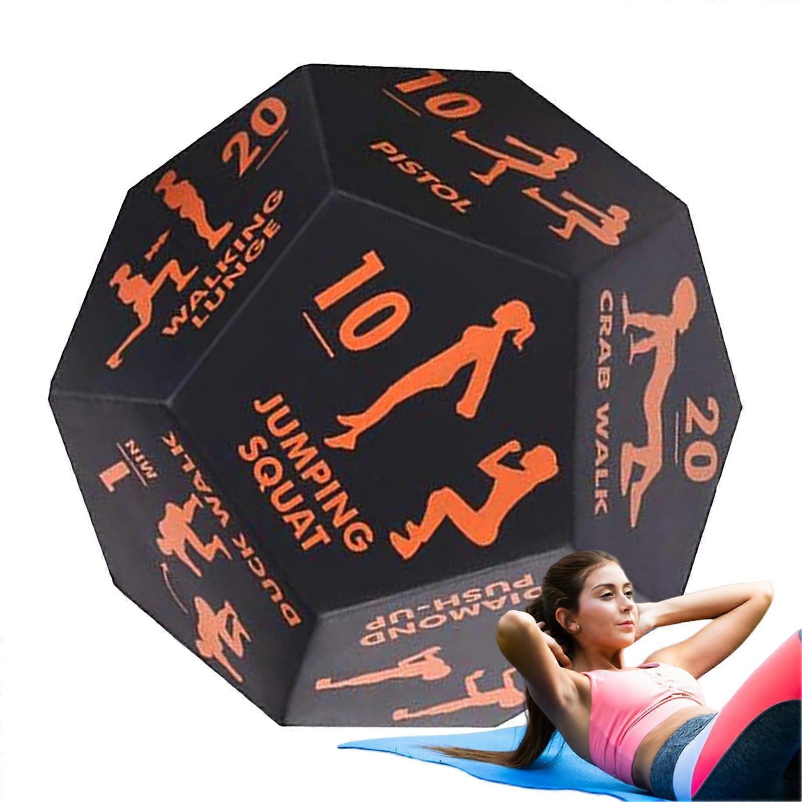 Exercise Cube, 12-Sided Group Fitness Dice, For Men And Women, Training Tool For Squats, Yoga, Lunges, Push-Ups, Orange