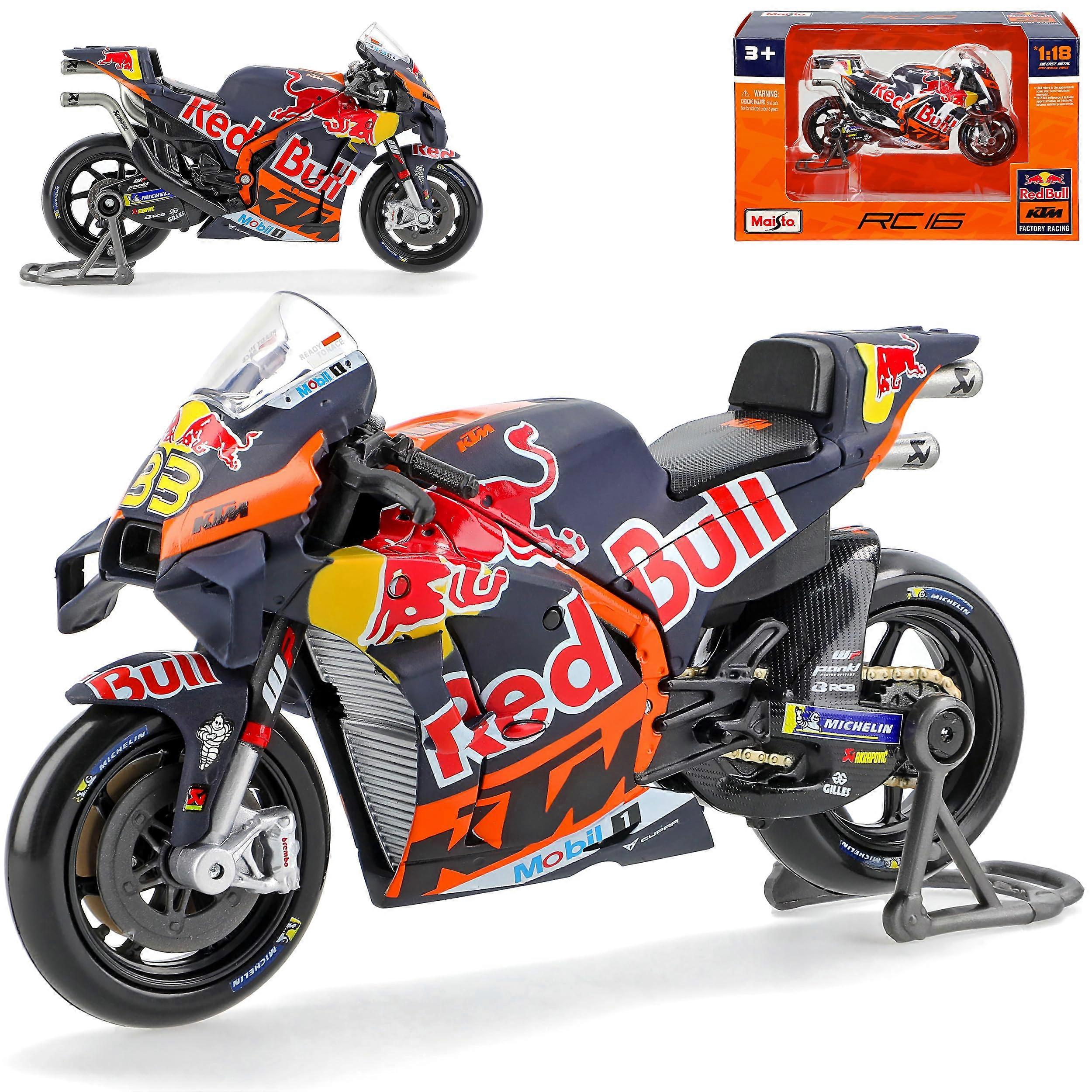 RC16 No. 33 Brad Binder 1/18 Scale MotoGP 2023 Model Motorcycle with Customizable Number Plate