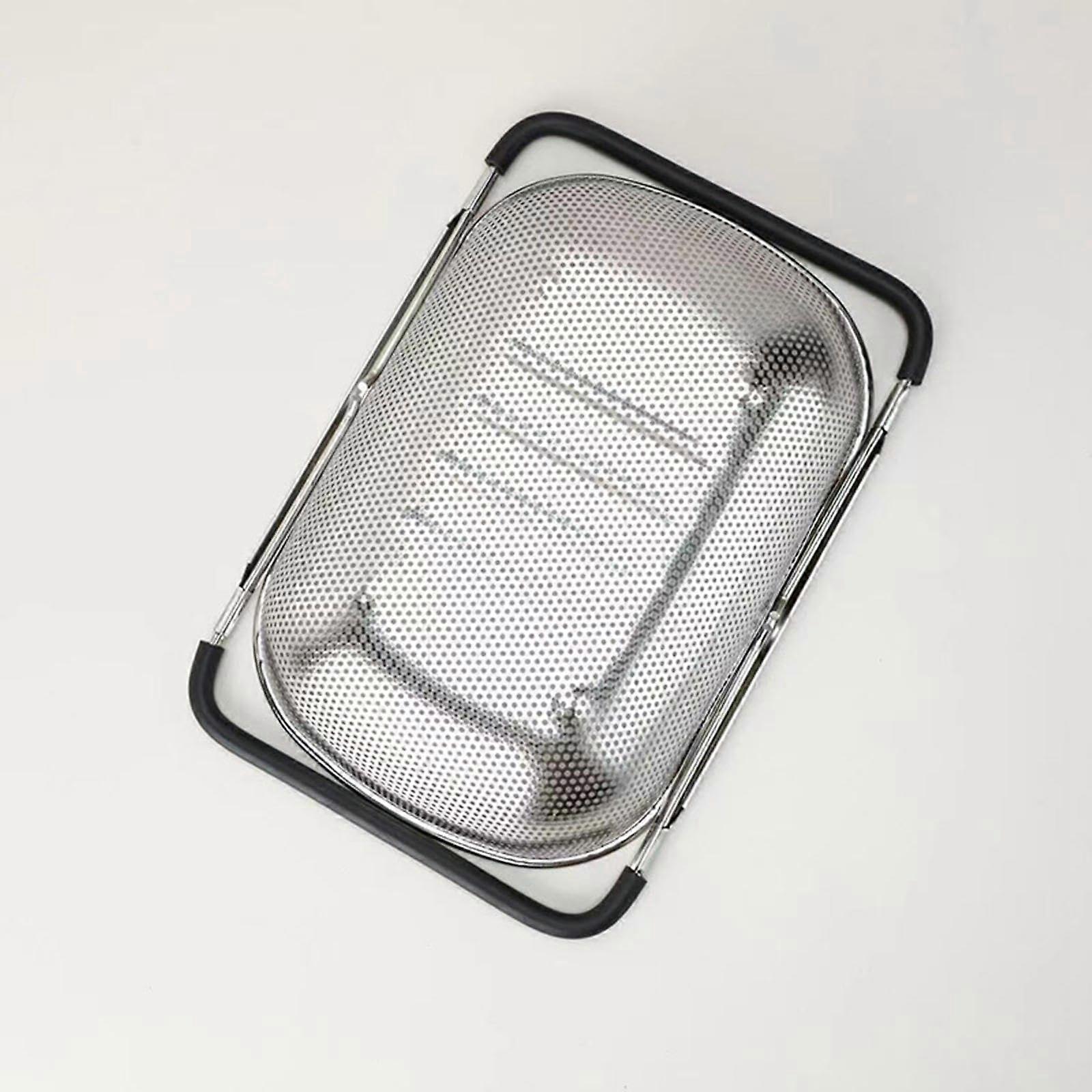 Stainless Steel Over Sink Strainer Basket with Heat Resistant Handles, Oval Design, Extendable for Practical Kitchen Use