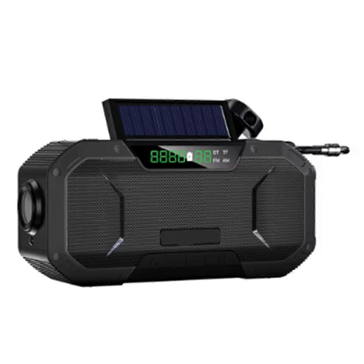 Hand Crank Solar Radio Bluetooth-Compatible Speaker Emergency LED Flashlight Power Bank Audio Device Black