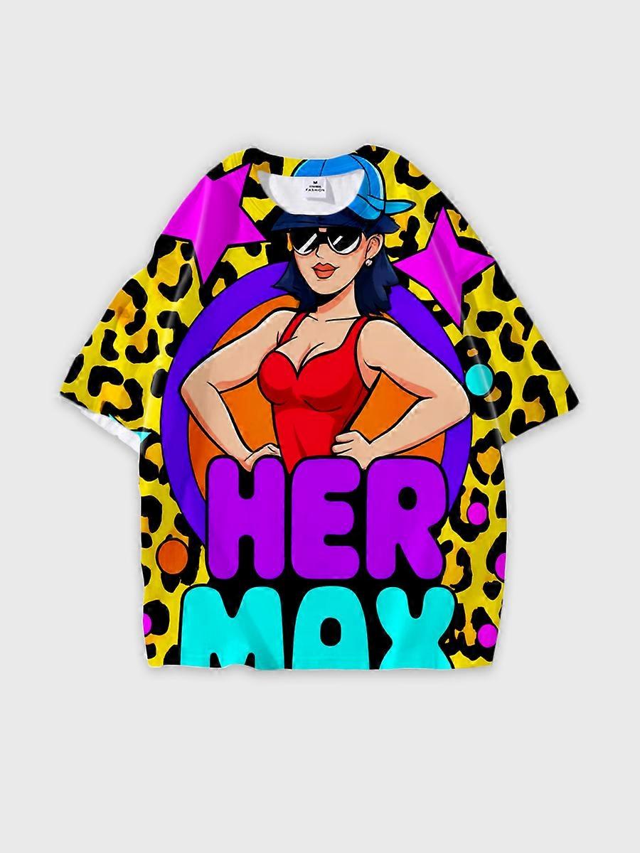 T-shirt round neck book Characters Pattern loose short sleeve E2960