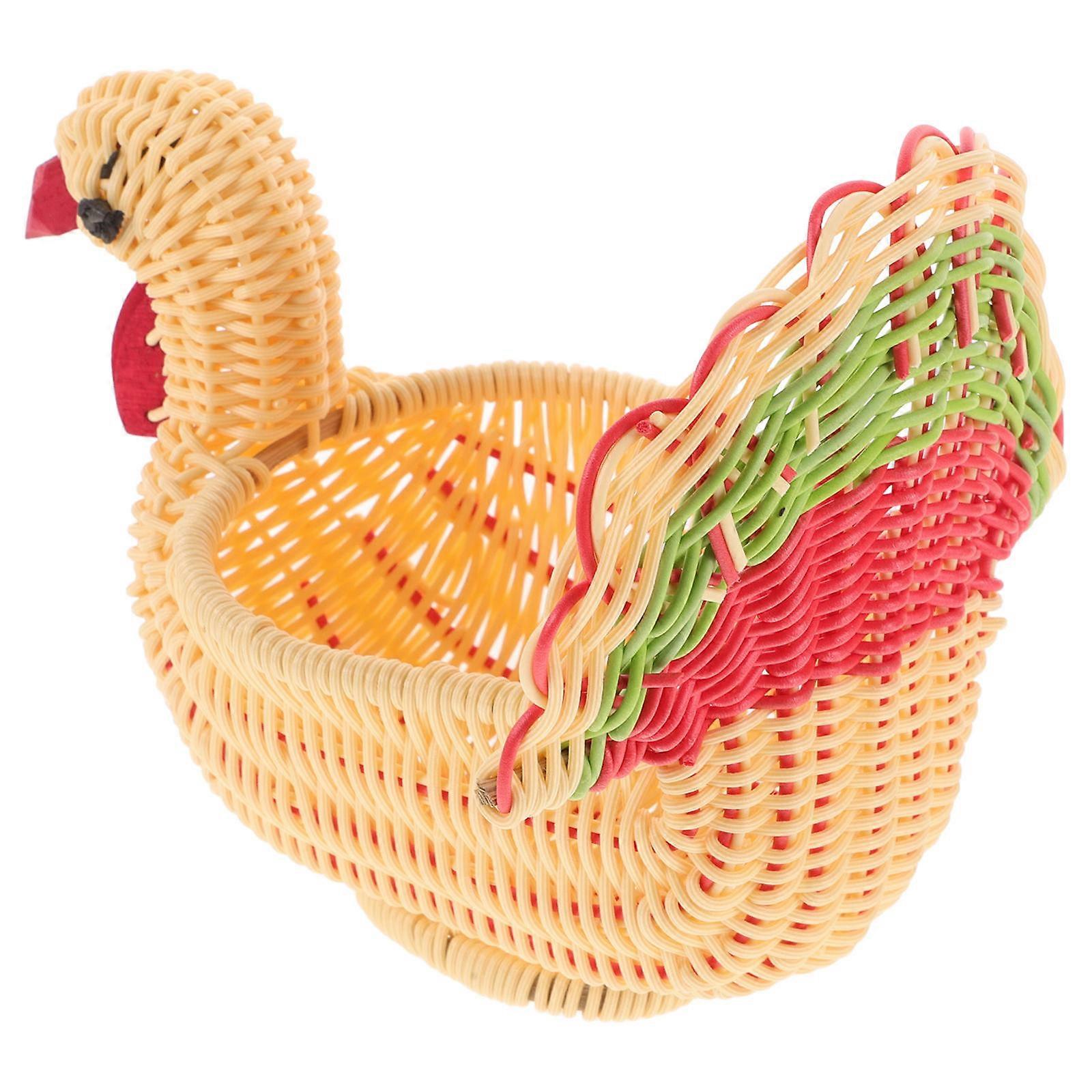 Fruit Basket With Chicken Shape Imitation Rattan Material Storage Home Use 23.00X19.00X17.00CM 1Pack