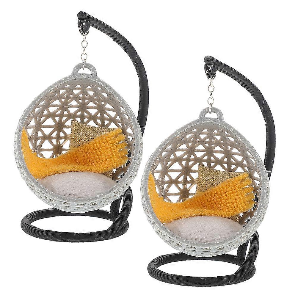 2pcs Dollhouse Swing Chair Model Miniature Hanging Chair Decor for Tiny House Tabletop Furniture Accessory for DIY Micro Landscape and Collection