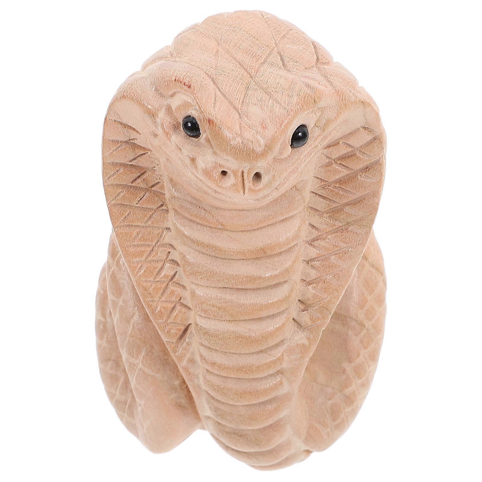 Realistic Wooden Snake Figurine for Decoration Vivid Snake Statue Model Khaki 7.1 Inches
