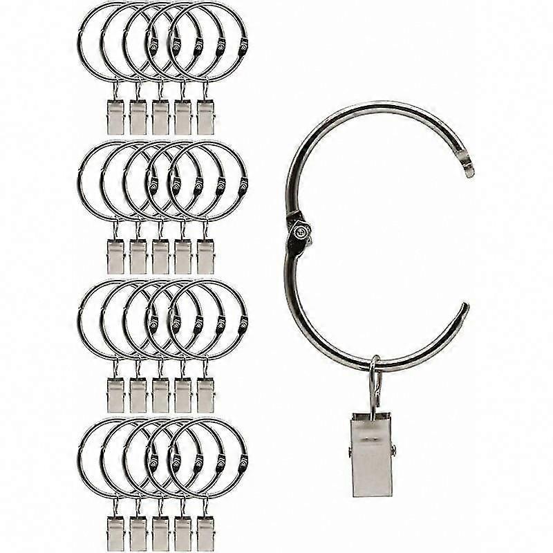 20 Pack Openable Metal Curtain Rings 38mm Inner Diameter - Easy Open/Close for Heavy & Light Curtains (Silver)
