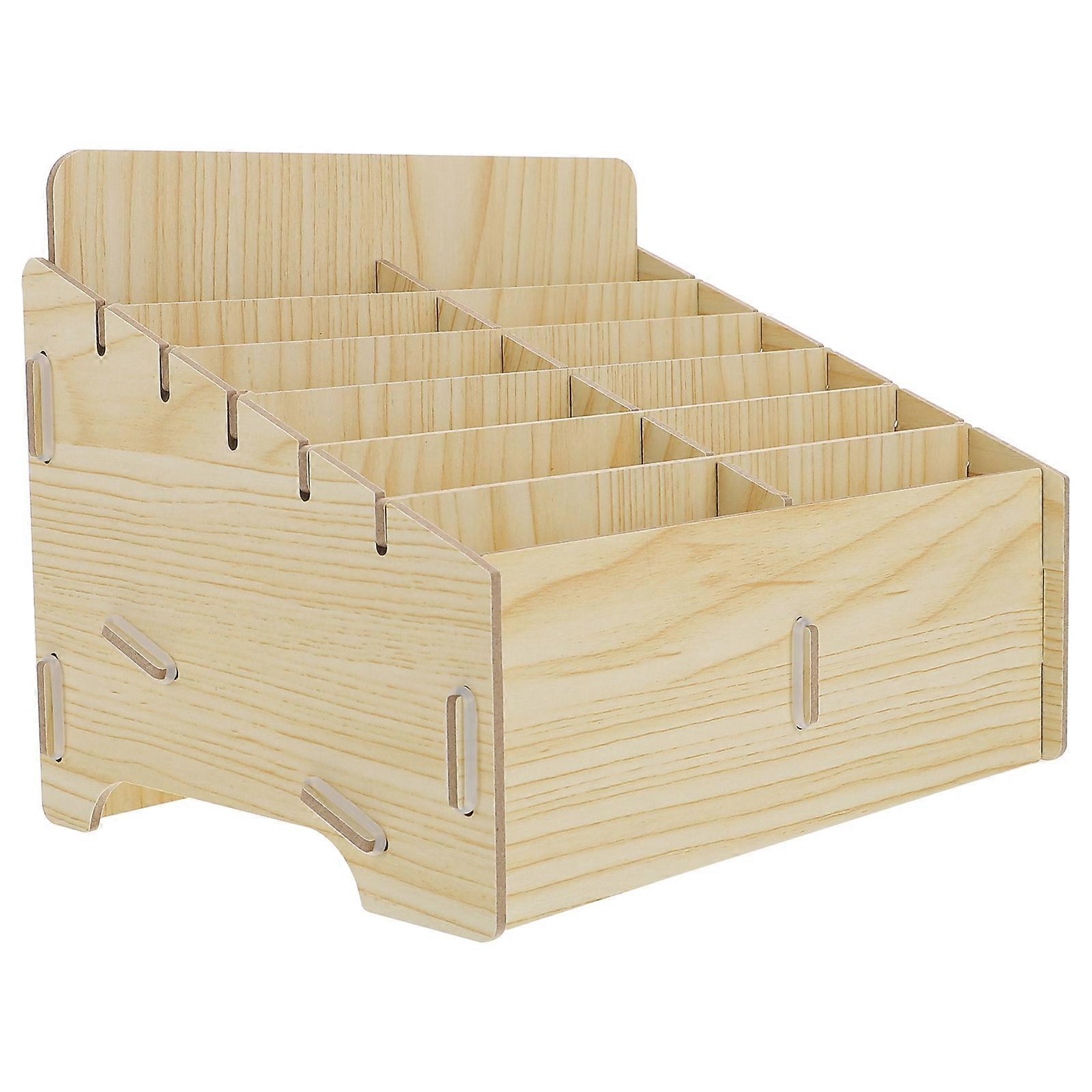 Wooden Desktop Cell Phone Holder with Compact Storage Box for Phone and Documents, Space Saving Maple Wood Organizer for Office, Classroom, and Home