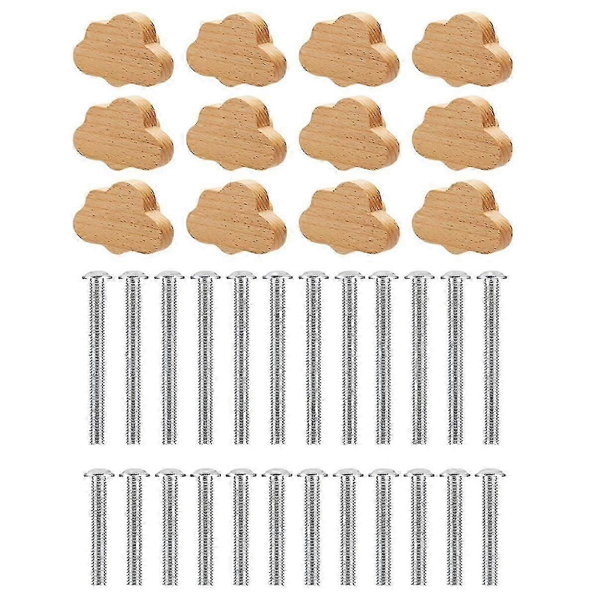 Boho byråknoppar - 12-pack slitstarka lådknoppar i bokträ, molnformade byråhandtag i trä för C