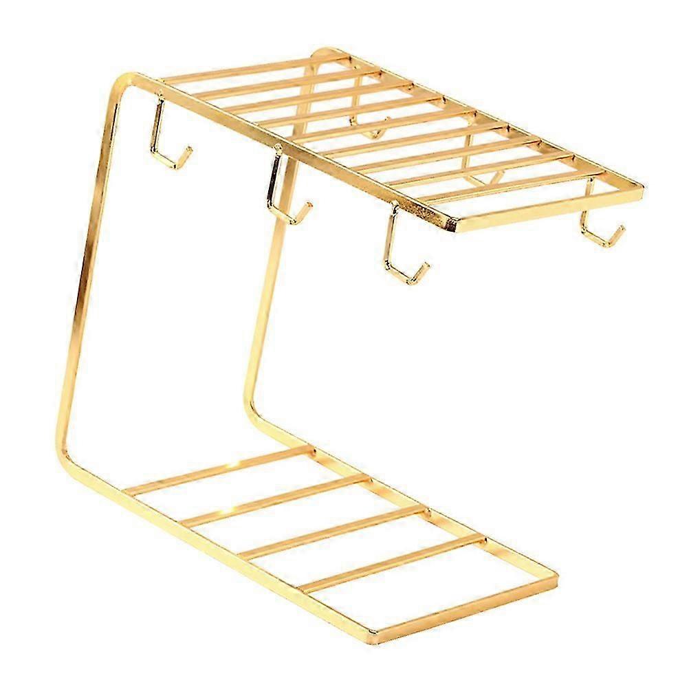 Cup Draining Rack Mug Storage Stand Water Drainage Rectangular Golden 24.5x23cm 1Set