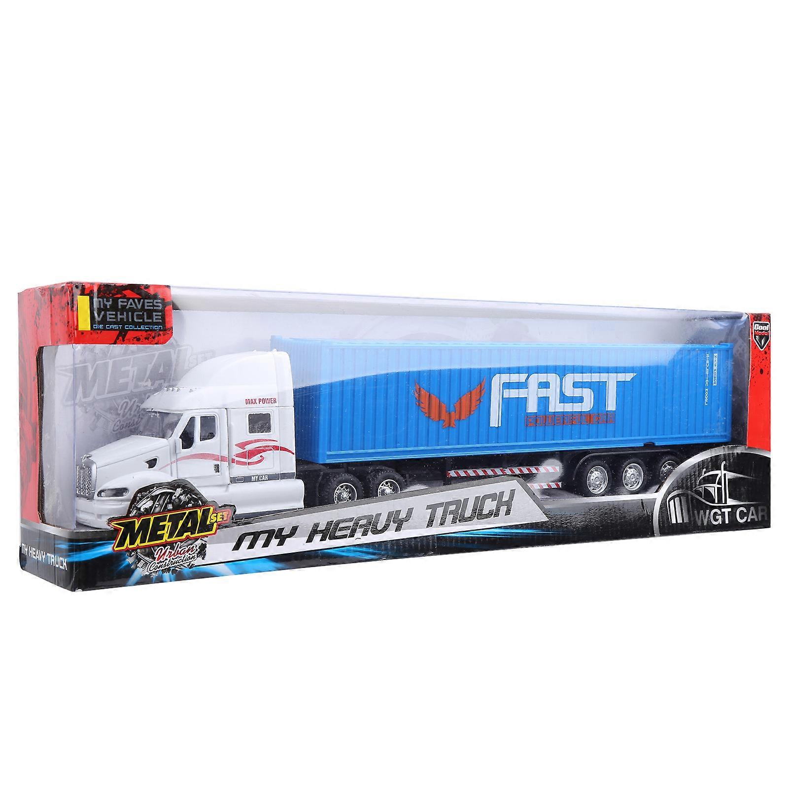 1:48 Container Truck Vehicle Model Toy PullBack Children Vehicle Toy with Light Sound(White Blue )
