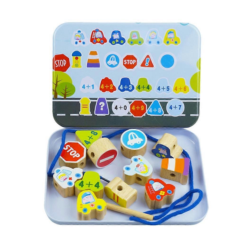 DIY Colorful Wood Beading Toy Set Beads String Cute Educational Toy with BoxTransportation