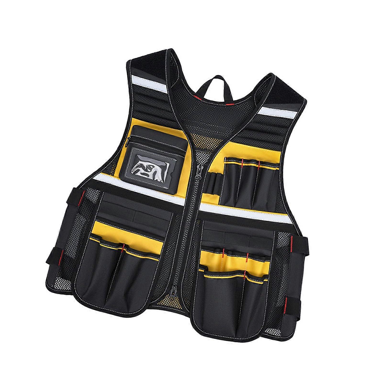 Electrician Tool Vest for Carpenters Adjustable Size Work Wear with Multiple Pockets Heavy-Duty Construction Gear