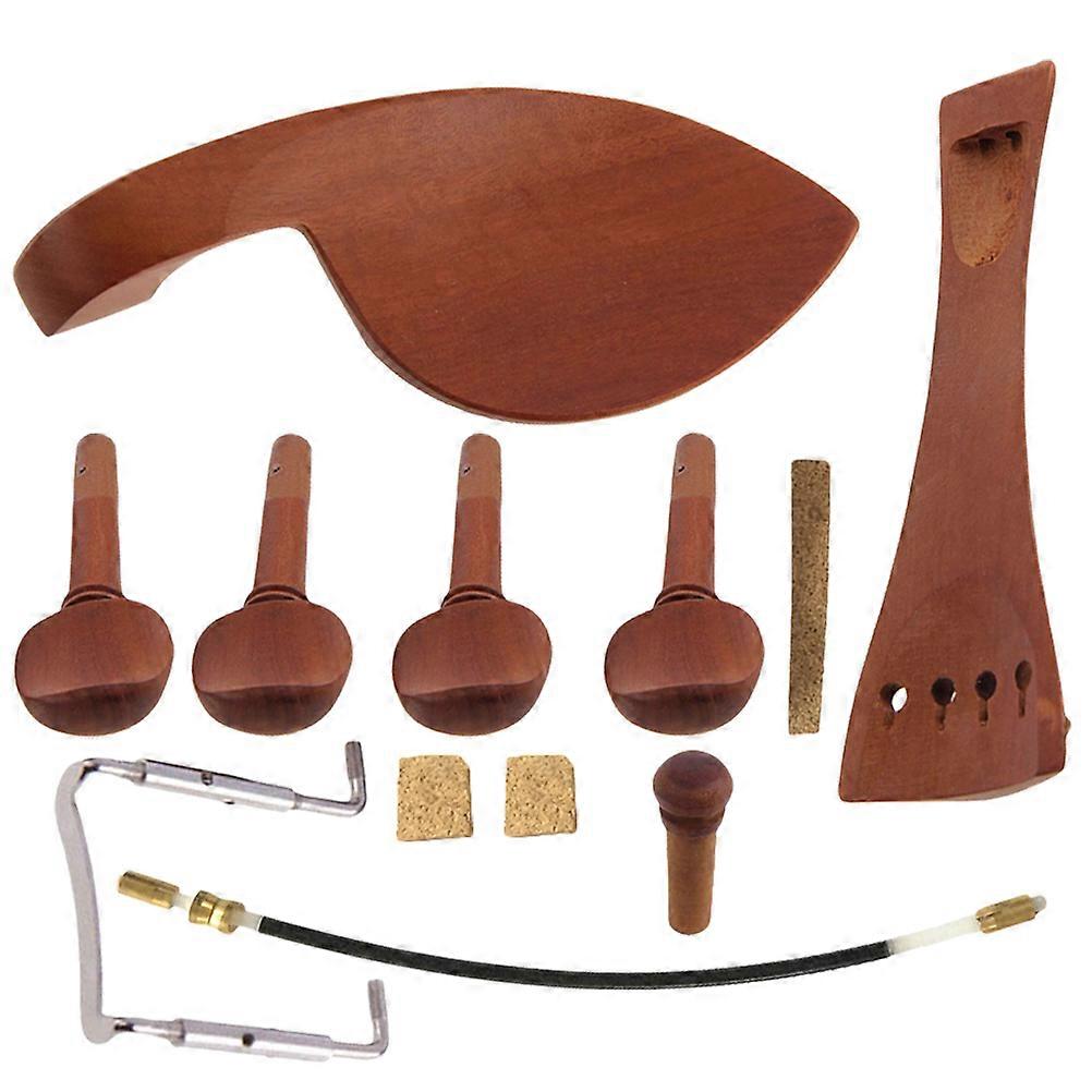 Jujube Wood Violin Accessories Set with Chin Rest Tuning Peg Tailpiece and Cork in Light Yellow Plastic for Storage