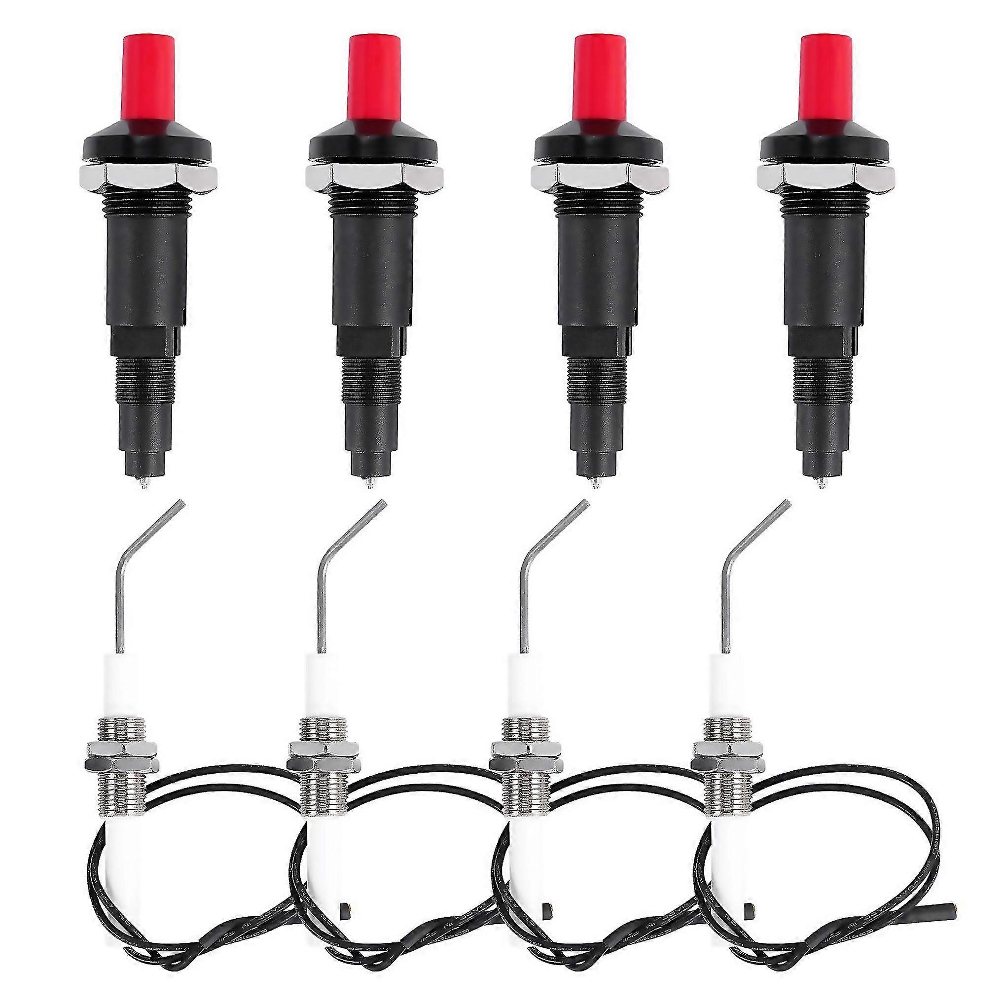 4 Pieces Propane Pushtype Piezo Igniter Kit With Threaded Ceramic Electrode Ignition Plug Wire 30 C