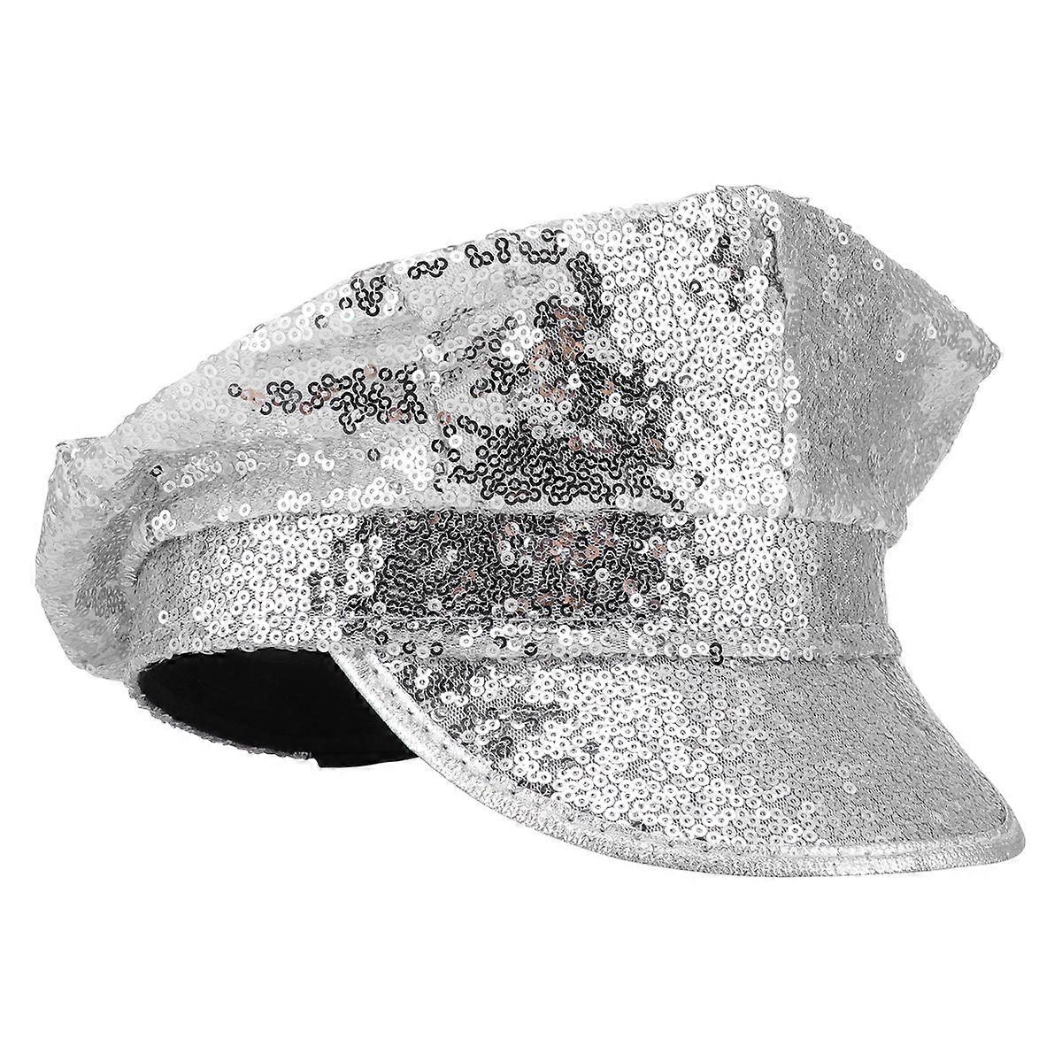 Sequin Brimmed Performance Cap Durable, Comfortable Navy Police Style for Stage, Cosplay, Halloween, Festival & Party Use